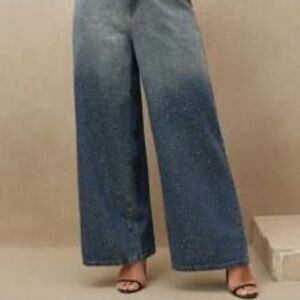 Plus Size Vintage Heavy Rhinestone Embellished Relaxed Loose Wide Leg